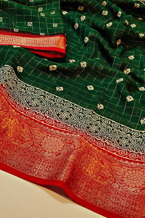 Load image into Gallery viewer, Zephyr Dark Green Digital Printed Dola Silk Saree With Mellifluous Blouse Piece
