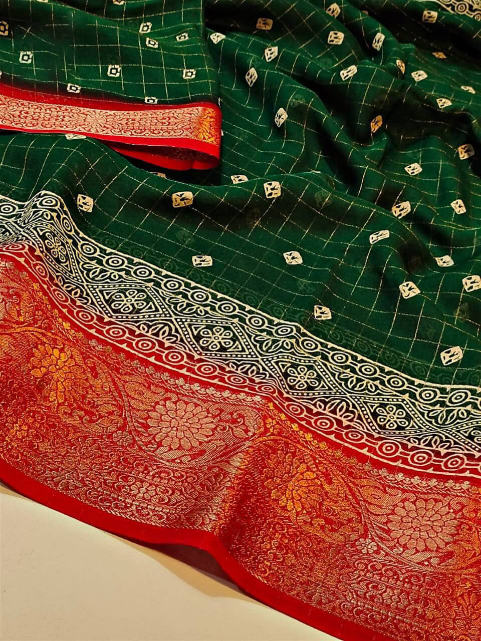 Zephyr Dark Green Digital Printed Dola Silk Saree With Mellifluous Blouse Piece