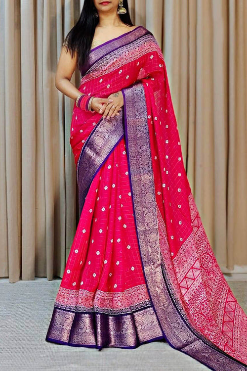 Load image into Gallery viewer, Quixotic Dark Pink Digital Printed Dola Silk Saree With Lustrous Blouse Piece
