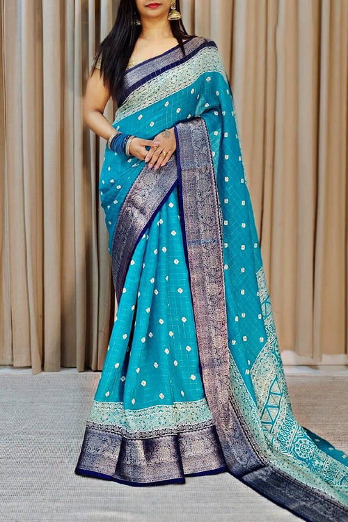 Load image into Gallery viewer, Vivacious Firozi Digital Printed Dola Silk Saree With Tempting Blouse Piece
