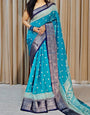 Vivacious Firozi Digital Printed Dola Silk Saree With Tempting Blouse Piece