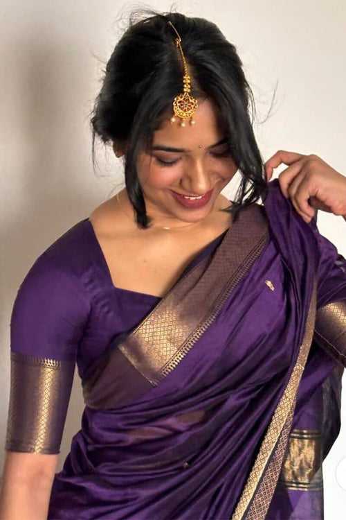 Load image into Gallery viewer, Fantabulous Purple Cotton Silk Saree With Pleasurable Blouse Piece
