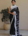 Petrichor Black Cotton Silk Saree With Traditional Blouse Piece