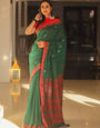 Proficient Green Cotton Silk Saree With Gratifying Blouse Piece