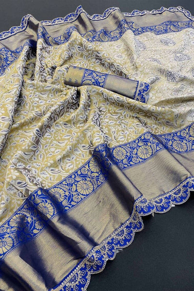 Breathtaking Beige Kanjivaram Silk Saree With Adoring Blouse Piece
