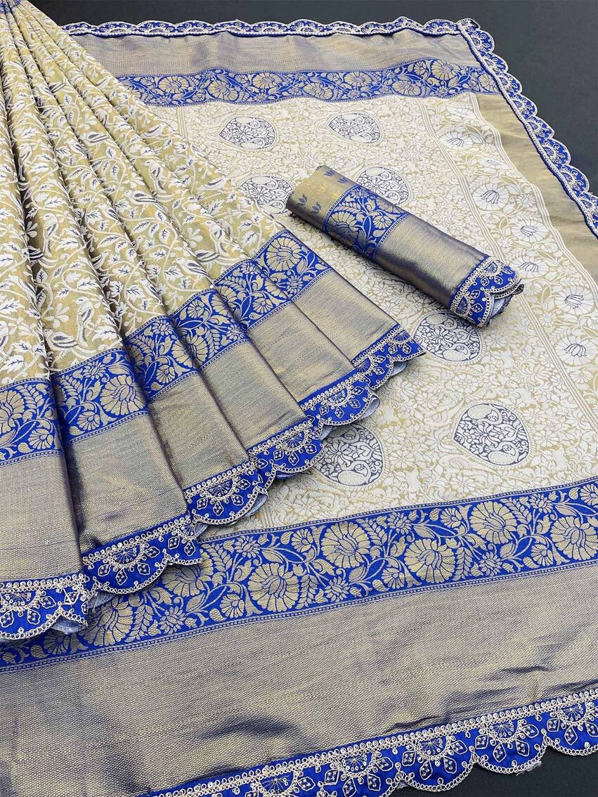 Breathtaking Beige Kanjivaram Silk Saree With Adoring Blouse Piece