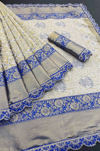 Breathtaking Beige Kanjivaram Silk Saree With Adoring Blouse Piece