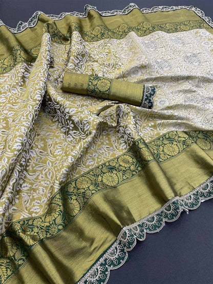 Desirable Beige Kanjivaram Silk Saree With Bewitching Blouse Piece