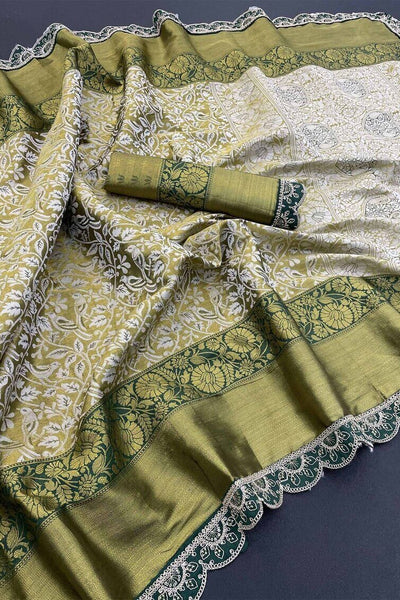 Desirable Beige Kanjivaram Silk Saree With Bewitching Blouse Piece