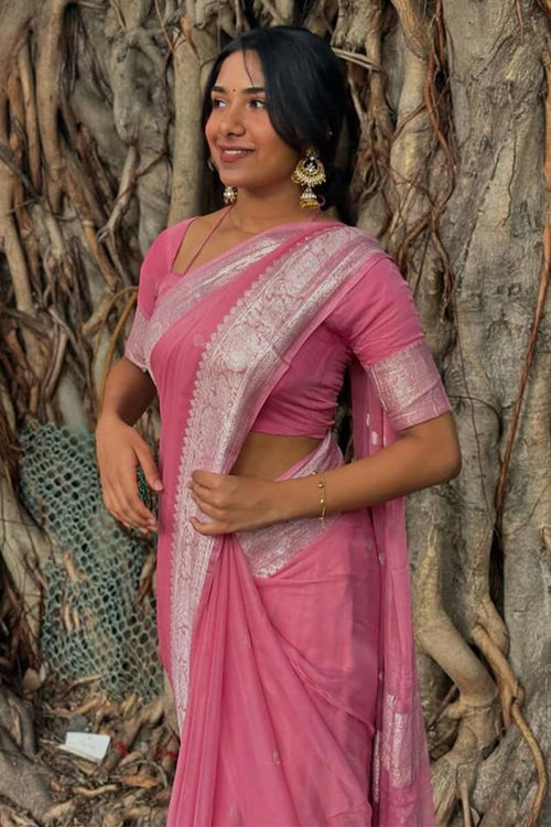 Load image into Gallery viewer, Pulsating Pink Cotton Silk Saree With Pleasurable Blouse Piece
