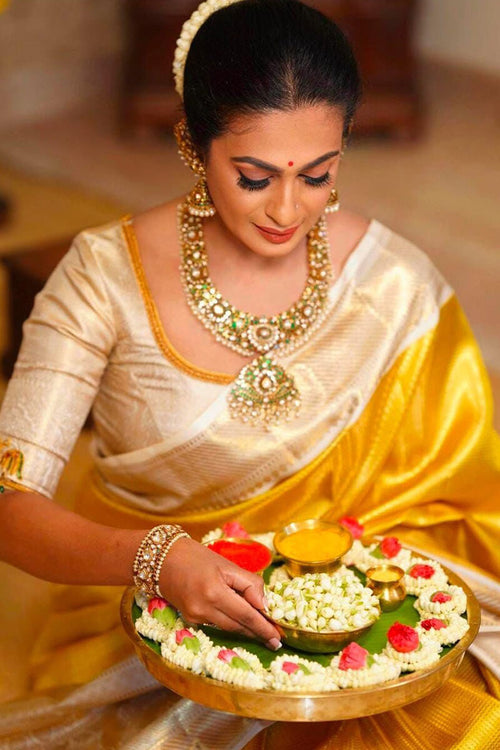 Load image into Gallery viewer, Bucolic Yellow Kanjivaram Silk Saree With Smashing Blouse Piece
