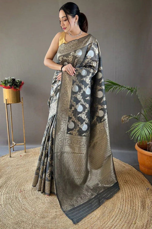 Load image into Gallery viewer, Ideal Grey Cotton Silk Saree With Chatoyant Blouse Piece
