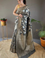 Ideal Grey Cotton Silk Saree With Chatoyant Blouse Piece