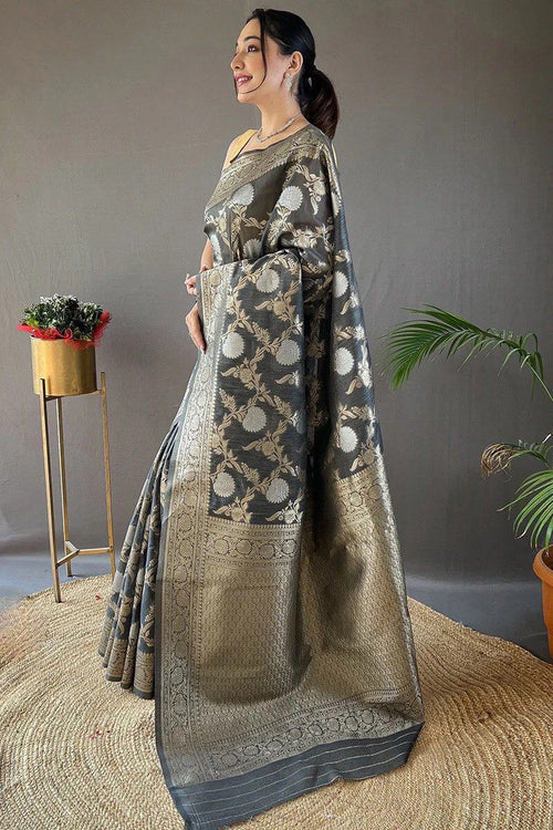 Load image into Gallery viewer, Ideal Grey Cotton Silk Saree With Chatoyant Blouse Piece
