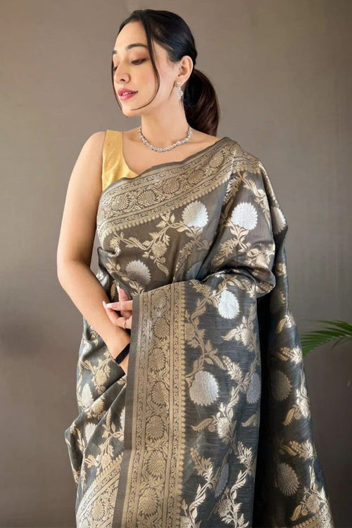 Load image into Gallery viewer, Ideal Grey Cotton Silk Saree With Chatoyant Blouse Piece
