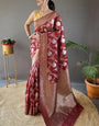 Dissemble Maroon Cotton Silk Saree With Epiphany Blouse Piece