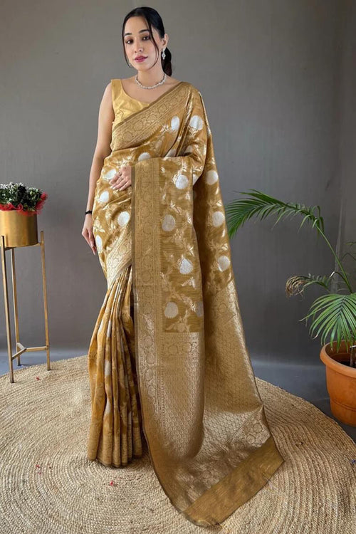 Load image into Gallery viewer, Lissome Mustard Cotton Silk Saree With Petrichor Blouse Piece
