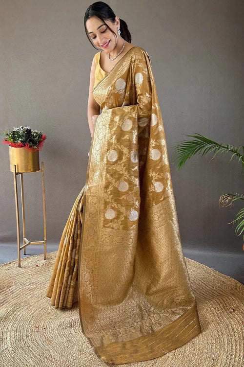 Load image into Gallery viewer, Lissome Mustard Cotton Silk Saree With Petrichor Blouse Piece
