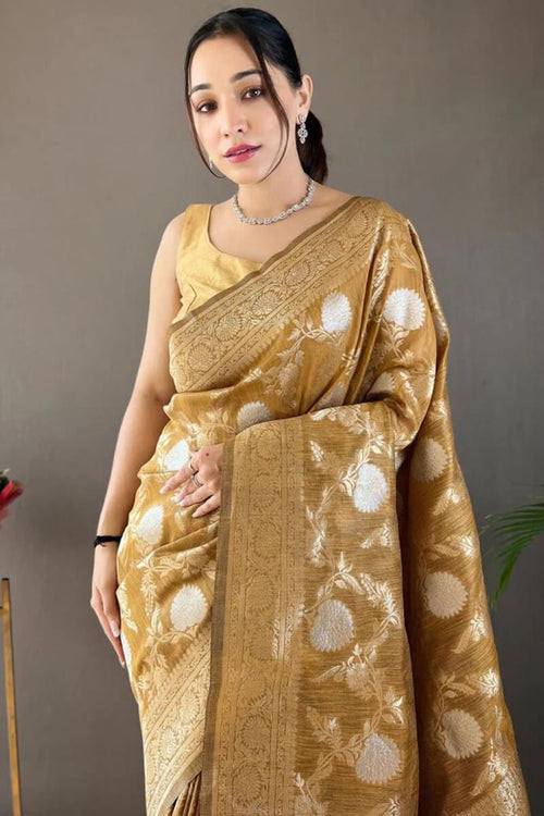 Load image into Gallery viewer, Lissome Mustard Cotton Silk Saree With Petrichor Blouse Piece
