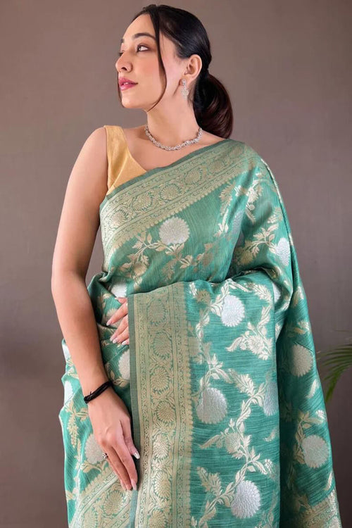 Load image into Gallery viewer, Susurrous Sea Green Cotton Silk Saree With Confounding Blouse Piece
