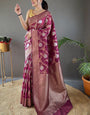 Gratifying Wine Cotton Silk Saree With Denouement Blouse Piece