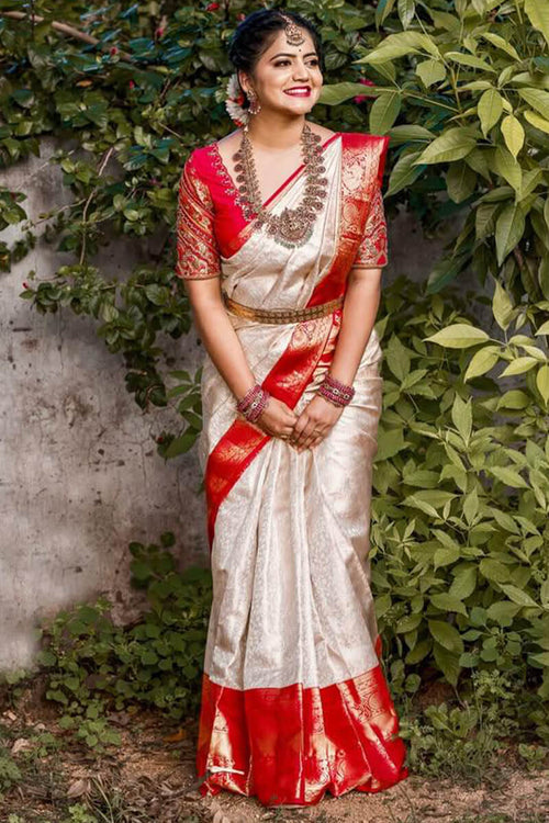 Load image into Gallery viewer, Palimpsest Off White Soft Silk Saree With Gossamer Blouse Piece
