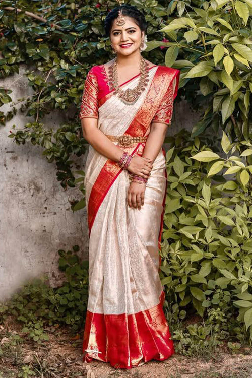 Load image into Gallery viewer, Palimpsest Off White Soft Silk Saree With Gossamer Blouse Piece
