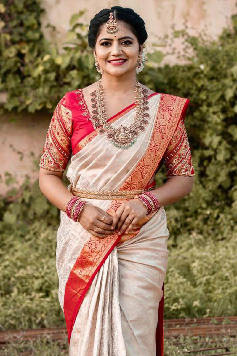 Palimpsest Off White Soft Silk Saree With Gossamer Blouse Piece