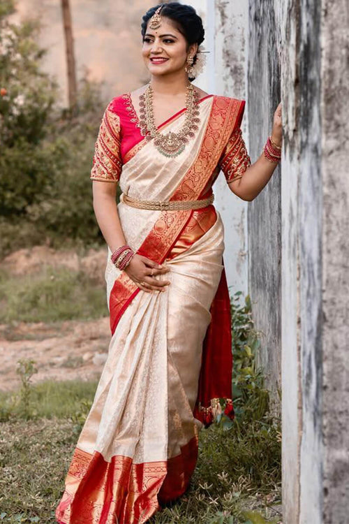 Load image into Gallery viewer, Palimpsest Off White Soft Silk Saree With Gossamer Blouse Piece
