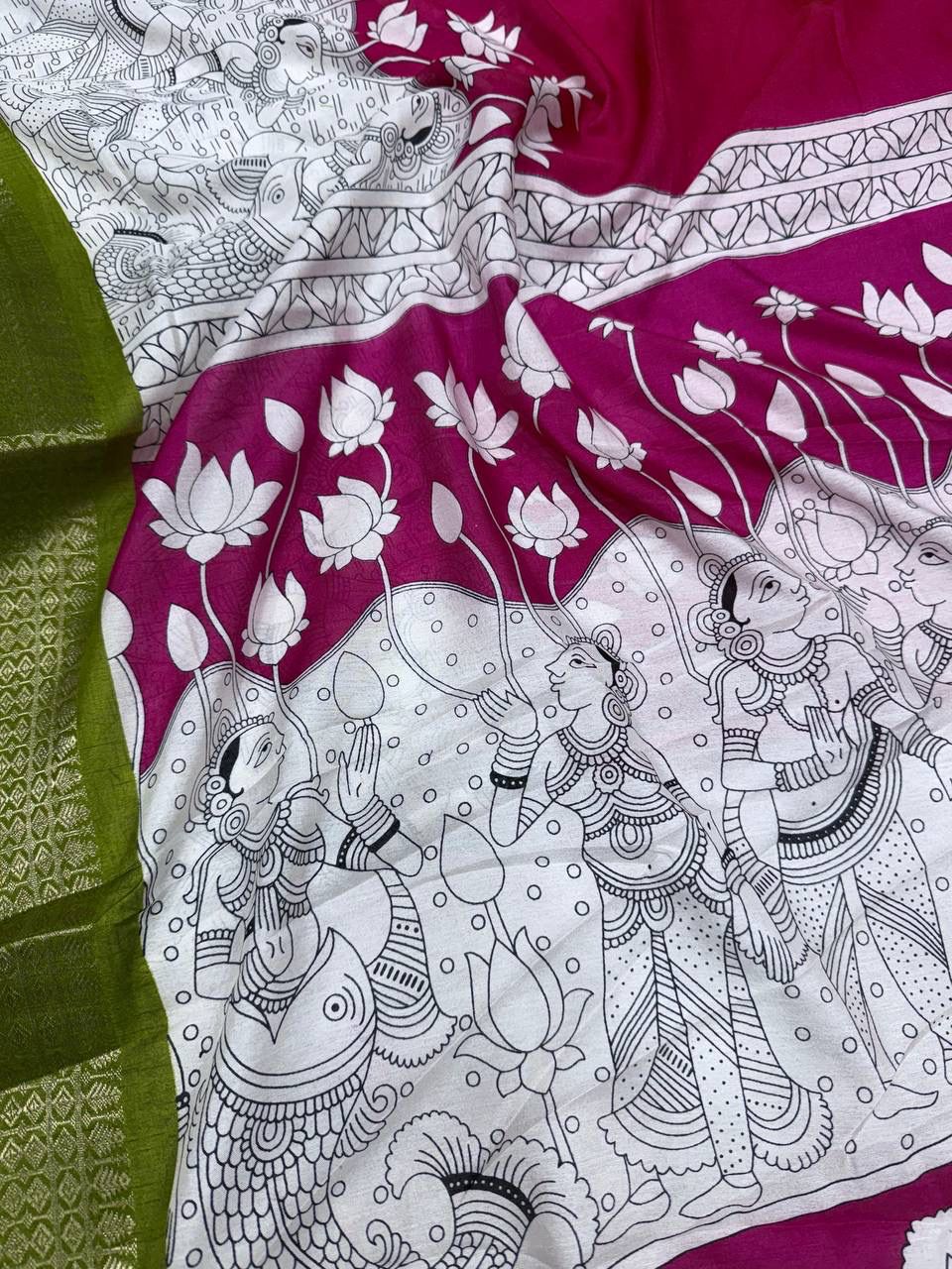 Elision Dark Pink Digital Printed Dola Silk Saree With Snazzy Blouse Piece