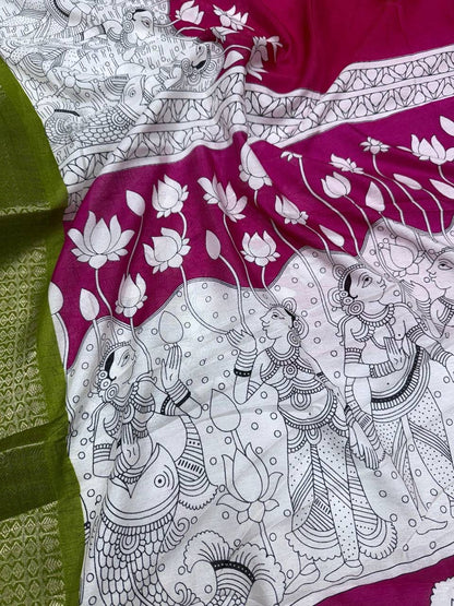 Elision Dark Pink Digital Printed Dola Silk Saree With Snazzy Blouse Piece