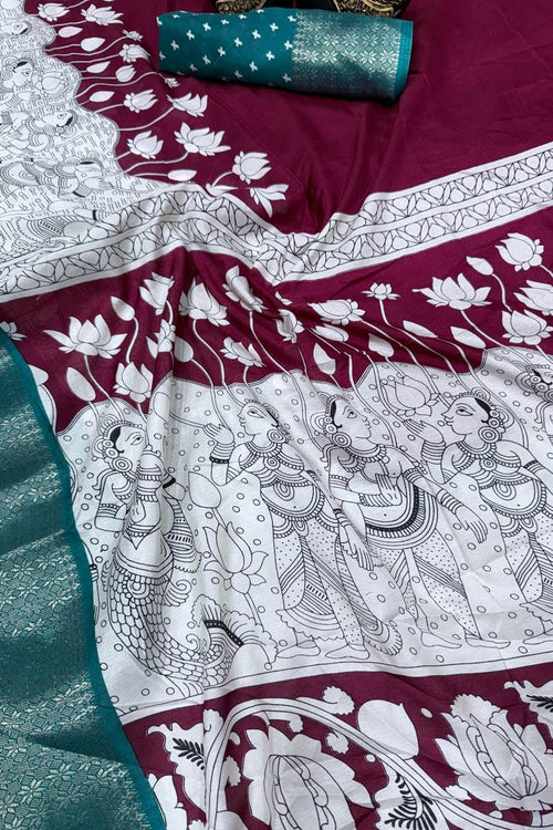 Load image into Gallery viewer, Panache Maroon Digital Printed Dola Silk Saree With Quixotic Blouse Piece
