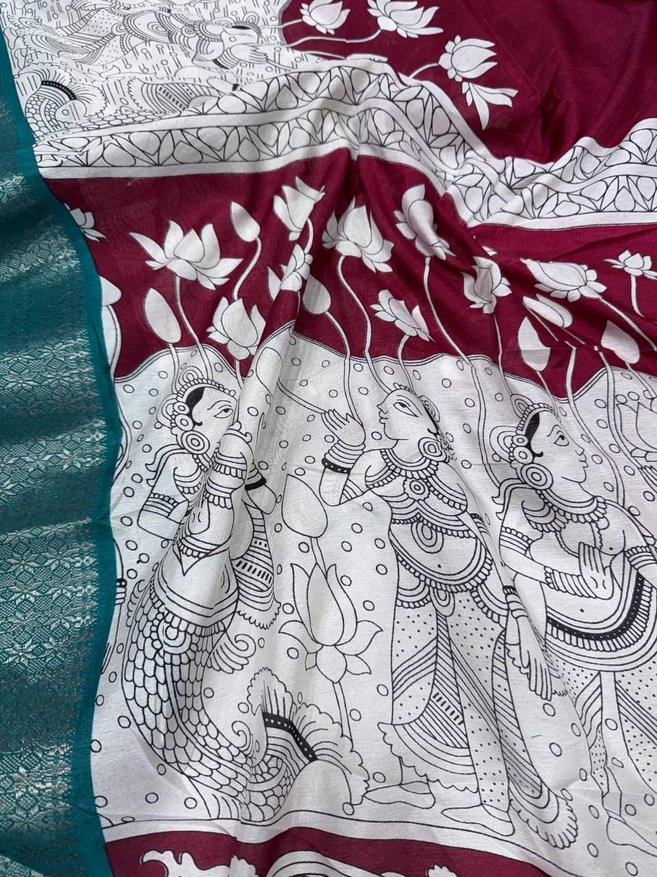 Panache Maroon Digital Printed Dola Silk Saree With Quixotic Blouse Piece