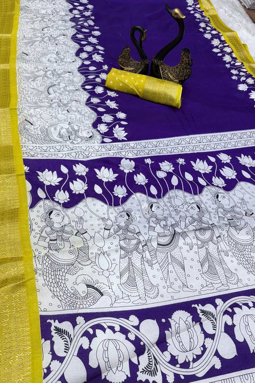 Load image into Gallery viewer, Eclat Royal Blue Digital Printed Dola Silk Saree With Verdant Blouse Piece
