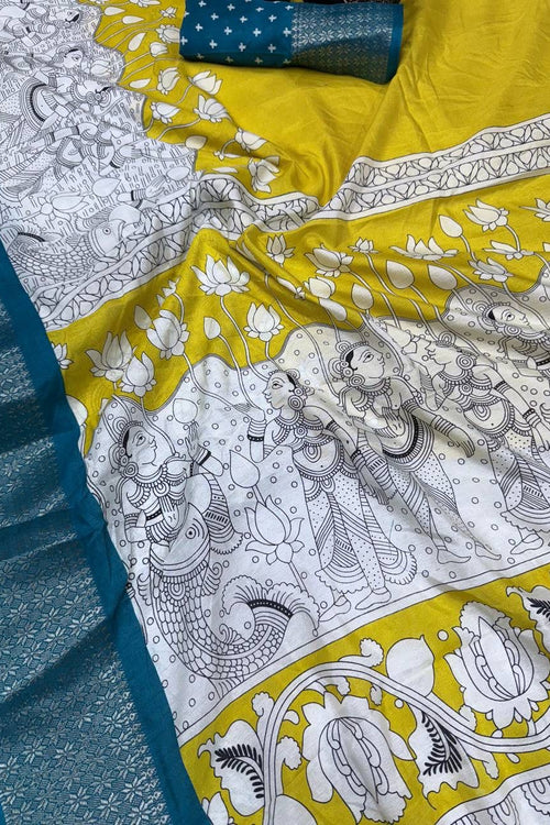 Load image into Gallery viewer, Lustrous Yellow Digital Printed Dola Silk Saree With Exemplary Blouse Piece
