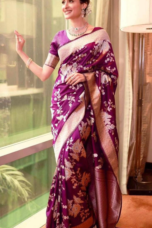 Load image into Gallery viewer, Enamoring Purple Soft Silk Saree With Ornate Blouse Piece
