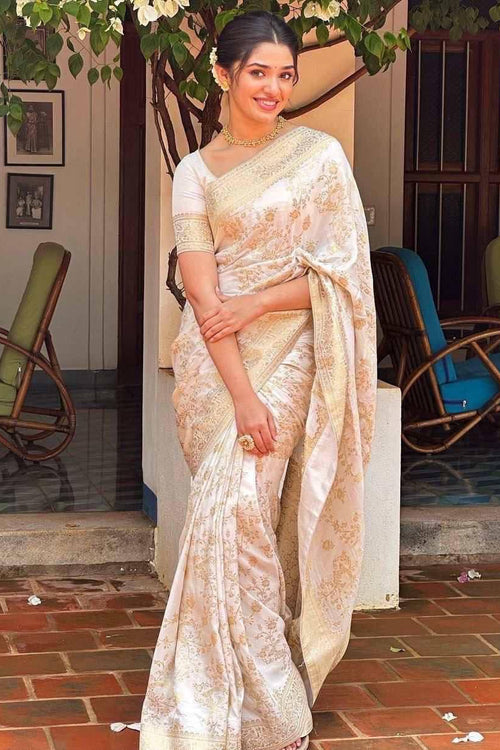 Load image into Gallery viewer, Lustrous Beige Soft Silk Saree With Panache Blouse Piece
