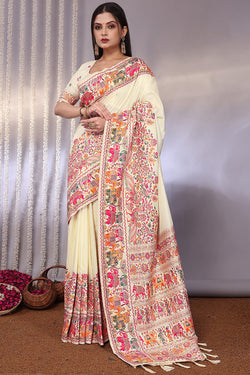 Gossamer Beige Pashmina Saree With Stylish Blouse Piece