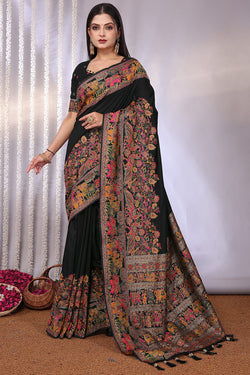 Entrancing Black Pashmina Saree With Winsome Blouse Piece