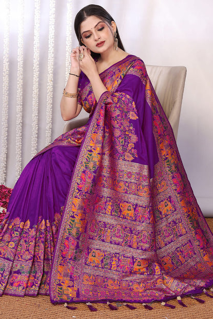 Pretty Purple Pashmina Saree With Nebula Blouse Piece