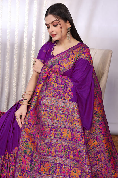 Pretty Purple Pashmina Saree With Nebula Blouse Piece