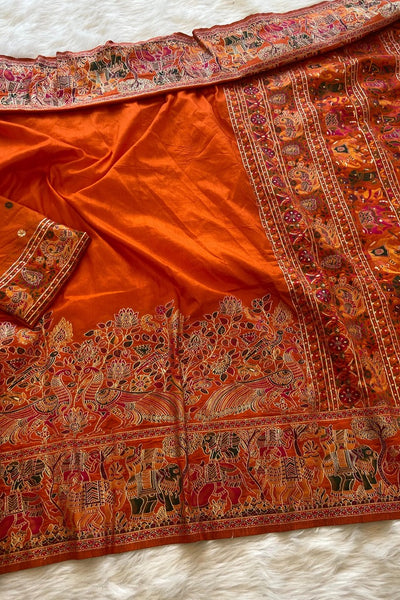 Diaphanous Orange Pashmina Saree With Lagniappe Blouse Piece