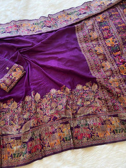 Redolent Purple Pashmina Saree With Staggering Blouse Piece