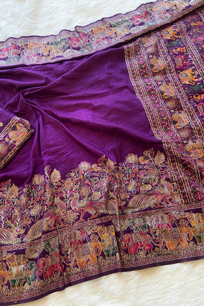 Redolent Purple Pashmina Saree With Staggering Blouse Piece