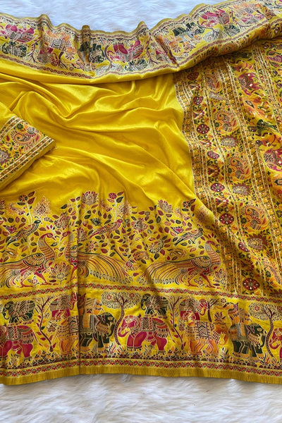 Panache Yellow Pashmina Saree With Glamorous Blouse Piece