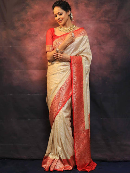 Precious Beige Soft Silk Saree With Charming Blouse Piece