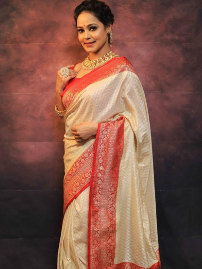 Precious Beige Soft Silk Saree With Charming Blouse Piece