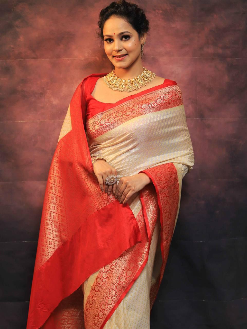 Precious Beige Soft Silk Saree With Charming Blouse Piece