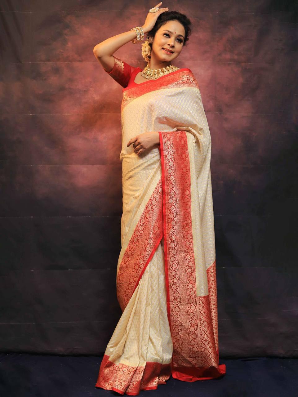Precious Beige Soft Silk Saree With Charming Blouse Piece
