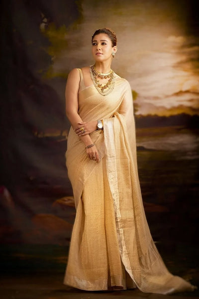Bollywood Style Beige Soft Tissue Silk Saree With Imaginative Blouse Piece